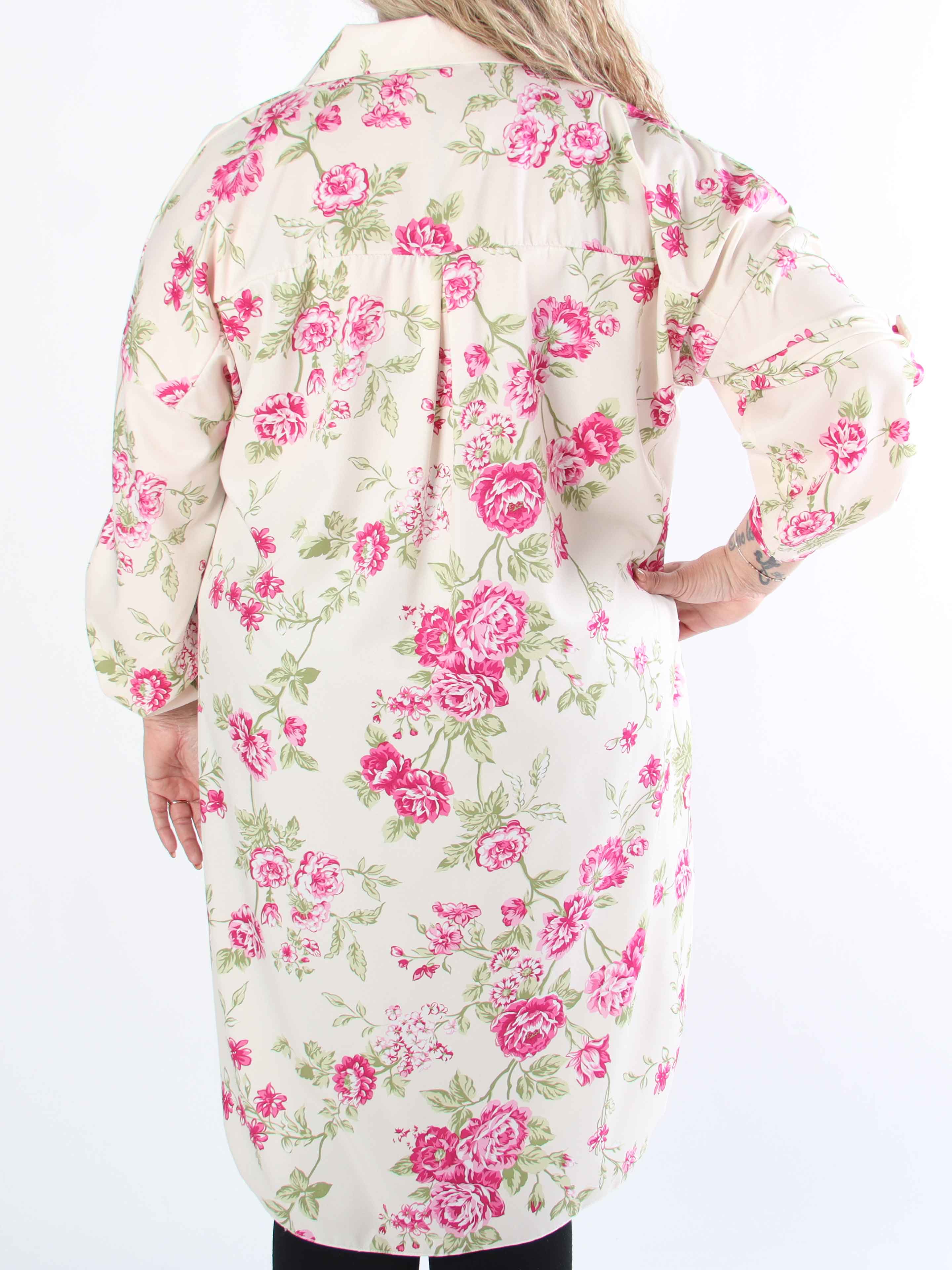 Jessica - Skjortekjole i viskoseblanding med bonderoser